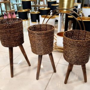 پایه گلدان حصیری چوبی